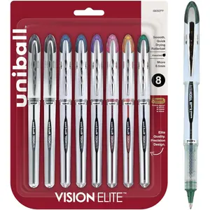 Uniball vision elite roller ball pen, stick, micro 0.5 mm, assorted ink colors, black barrel