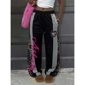 Women's Leopard Print Adjustable Waist Sweatpants, Casual Lounge Pant, Casual Comfy Breathable Jogger Pants for Daily Wear, Ladies Bottoms for All Seasons