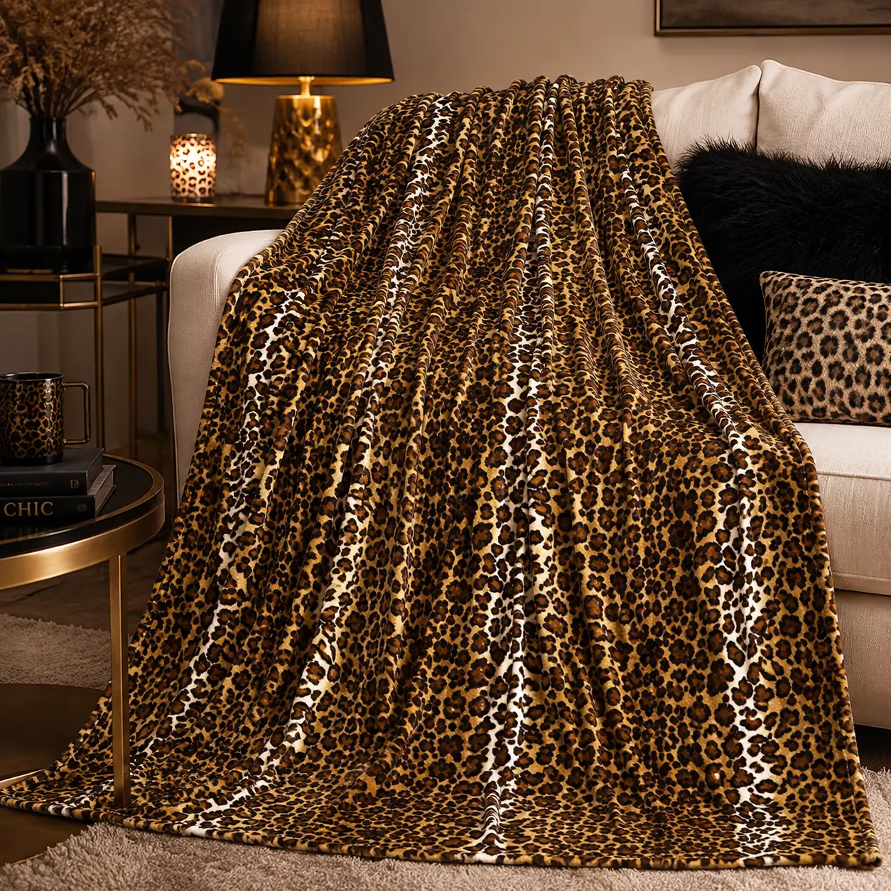Leopard Print Cheetah Pattern Flannel 2D Flat Pritnt Blanket, Wild Animal Spot Throw for Bold Bedrooms, Soft Bed Sofa Cover for Glam Lounge Naps, Birthday Gift for Women, Teens and Safari Decor Fans