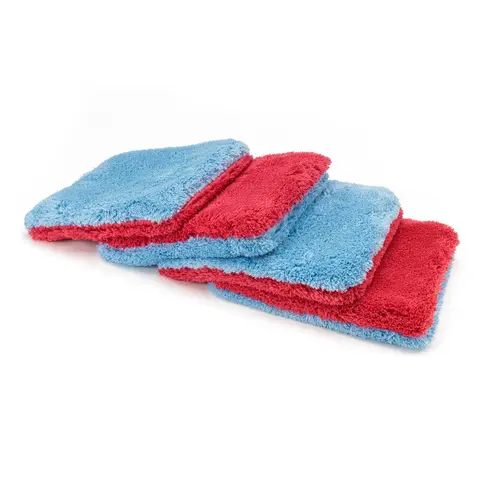 [Flat Out] Microfiber Wash Pad - 9"x8" Dual Colored Pad, 4 Counts Auto Cleaning Cloths, Car Care Products, Car Cleaning Supplies (Blue/Gray)