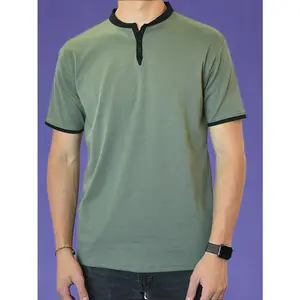 Short Sleeve Henley (Dark Green & Black)