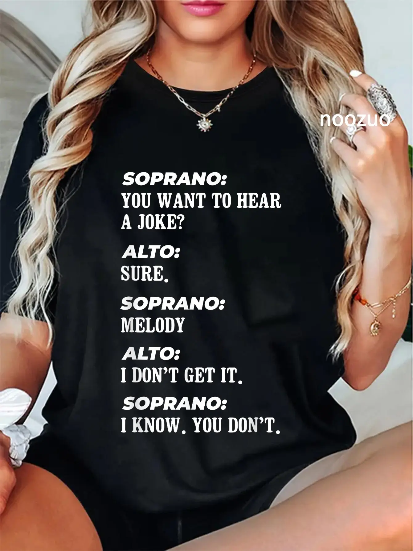 Women's Short Sleeve 100% Cotton Printed Choir Theme T-Shirt - Round Neck Streetwear Top for All Seasons Everyday Wear with Whimsical Funny Quote