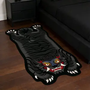 Tiger Pattern Bedroom Carpet Rug, Animal Print Rug, Retro American Street Style, Reflective Short Velvet Mat, Suitable for Living Room, Bedroom, Closet, Leisure Area