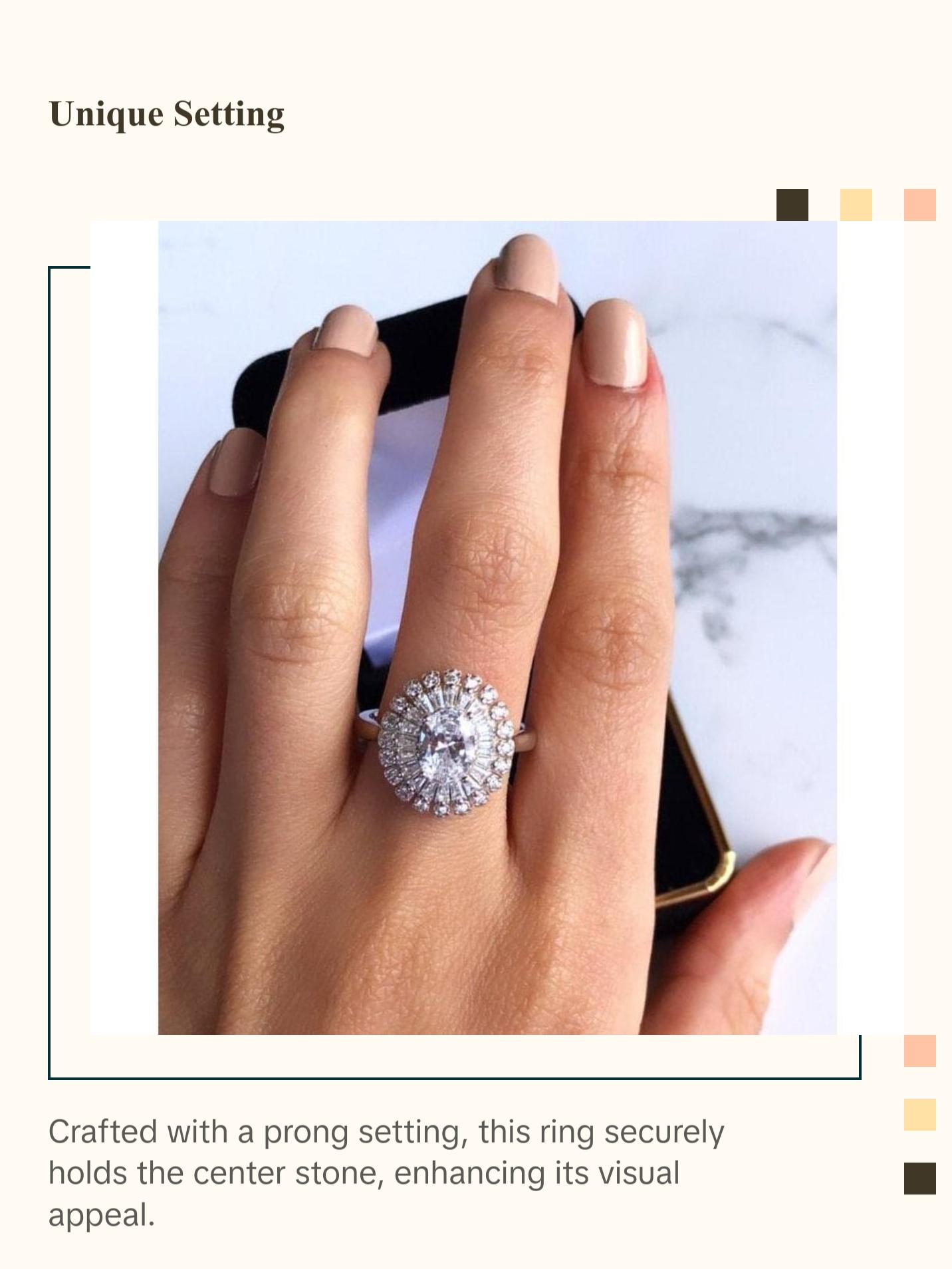 Oval Cut Halo Engagement Ring in Sterling Silver , Size 7