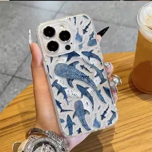 Watercolor Whale Shark Full Print Magnetic Shockproof Phone Case for iPhone 17 Pro Max 16 15 14Plus 13 12 11  XS, Samsung S25 S24 S23, 1800G Strong Magnet, High Transparent Clear Cover, Acrylic Back Panel + TPU Edge,  Multiple Color Options