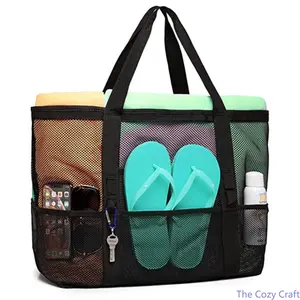 Large Capacity Mesh Beach Bag Multi‑Functional Swim Tote Toy Storage Pouch Waterproof Handheld Shoulder Bag Portable Organizer For Swimming Beach Vacation Camping Outdoor Travel Daily Use outdoorfun