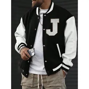 Men's Plus Size Long Sleeve Letter Print Baseball Jacket, Casual Fashion Outerwear, Comfortable and Stylish
