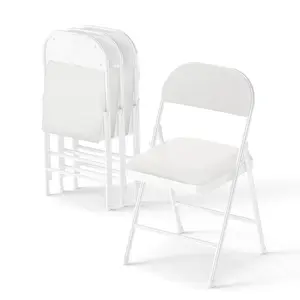 Folding Chairs 4 Pack White with Padded Seats, 350-LBS Heavy Duty Metal Frame, Portable Design for Home Use, Small Gathering Wedding Outside