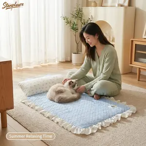 Washable Pet Cooling Mat with Neck Pillow, Bunny Ear Design for Dogs & Cats, Summer Comfort Bedding, Easy to Clean, Ideal for Pets