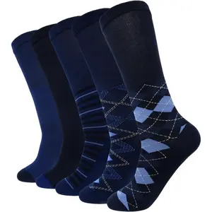 ZAKASA Dress Crew Socks for Men: Combed Cotton 5 Pairs Elastic Seamless Toe Patterned Sock for Men's Bussiness Daily Wear