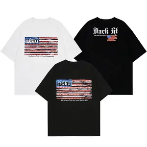 Men's Black Distressed USA Flag Graphic Oversized T-Shirt - Streetwear Menswear Top Tshirt Tropical Casual Crewneck Shortsleeve