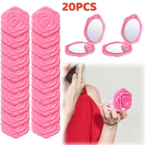 20PCS Mini Rose Makeup Mirror Portable Foldable Pink Rose Petal Shaped Compact Travel Makeup Mirror Wedding Birthday Party Bridesmaid Gift Set for Birthday Party Gift Souvenir Gifts tiktokshopspringglowup