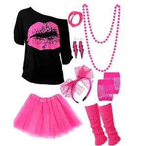 80s Outfit Costume for Women,80s Party Costume Accessory Sets with T-Shirt Tutu Skirt etc