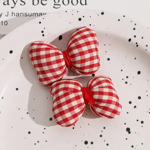 2 Pcs Solid Color Soft Fluffy Cotton Filled Fabric Bows, Plaid & Stripe Pattern Bowknot Hair Accessories, DIY Craft Supplies for Hair Clips, Headwear & Handmade Jewelry Making, Cute Bow Decorative Accessories for Hair Design, Pretty Bow