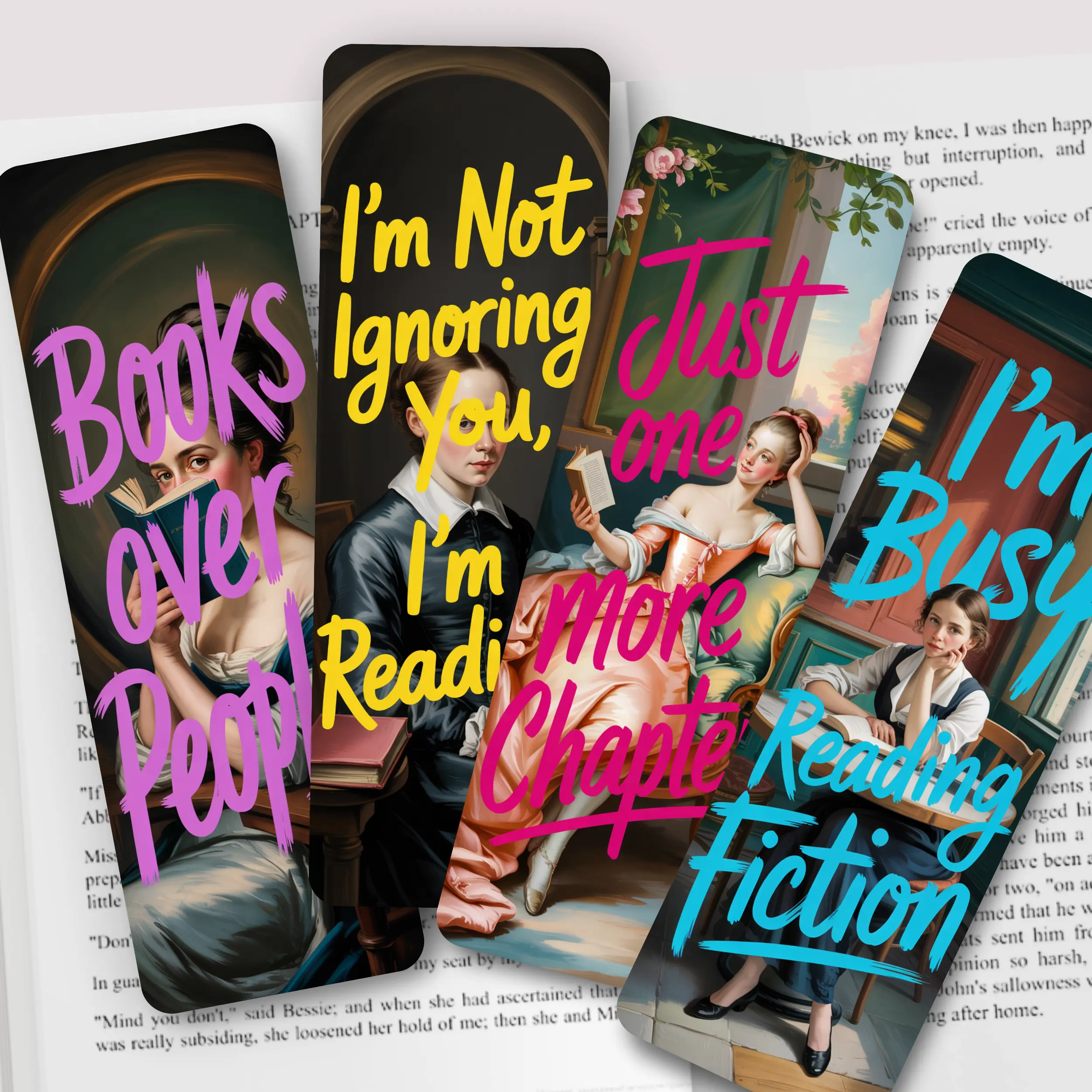 Funny Bookmarks with Sarcastic Quotes, Reading Humor, Vintage Painting Aesthetic - Double-Sided