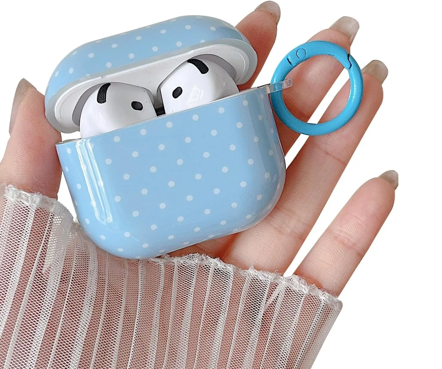 for AirPods 4 3 2 1 Pro 3 Pro 2 Clear Case,Cute Polka Dot Pattern Design with Trendy Keychain Ring,Soft TPU Protective Shockproof Case with Cleaner Kit for Girls Women for Airpods 4-Blue