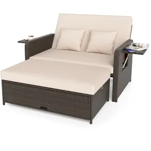 COSTWAY - Premium Adjustable Outdoor Patio Daybed Set with Cushions and Storage Ottoman