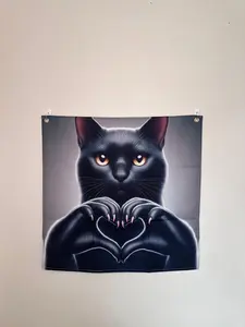 #4 Black Cat Heart Paws Home Wall Art Tapestry 60x60 cm Vibrant Humorous Decor for Bedrooms Offices or Dorms