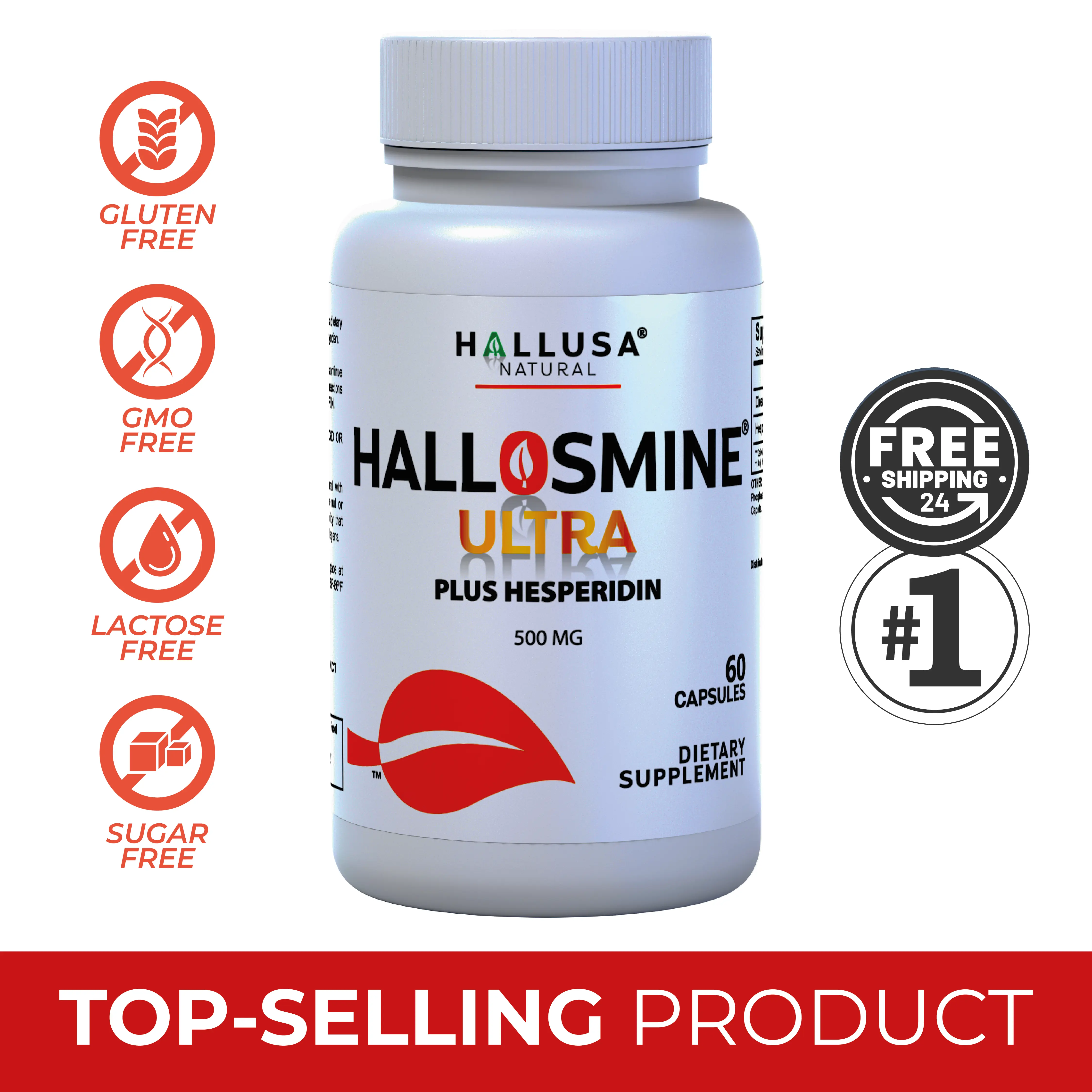 HALLOSMINE ULTRA x 60 Capsules – Diosmin 500 mg + Hesperidin 150 mg – Dietary Supplement for Circulatory Support and Healthy Veins – Hallusa Natural