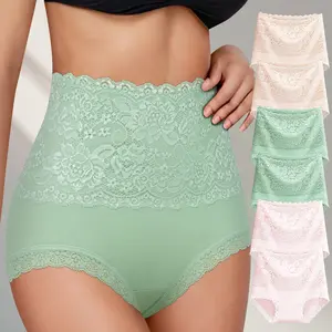QUASTI 6pcs Women's High Waisted Briefs,  Lace Fashionable Style Raise Buttocks & Tighten Abdomen High stretch Underwear Suitable For Daily Life The Birthday Gift For Girl