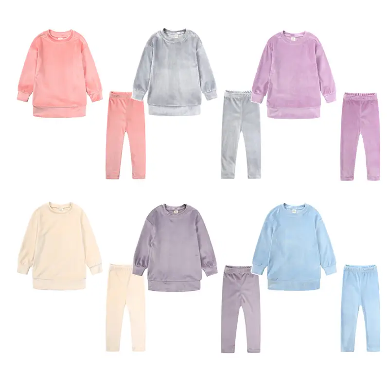 2024 Autumn Kids Girls Velvet Clothes Set Children Solid Outfits Top Sweatshirt+Pants Casual 2 Pcs Suits For Teenager Clothing
