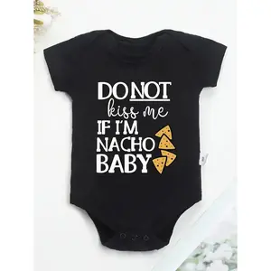 100% Cotton Youngsters Onesie with Fun "If I'm Nacho Youngsters" Letter Print – Soft, Black with Yellow & White Graphic Design,  Perfect for Outdoor