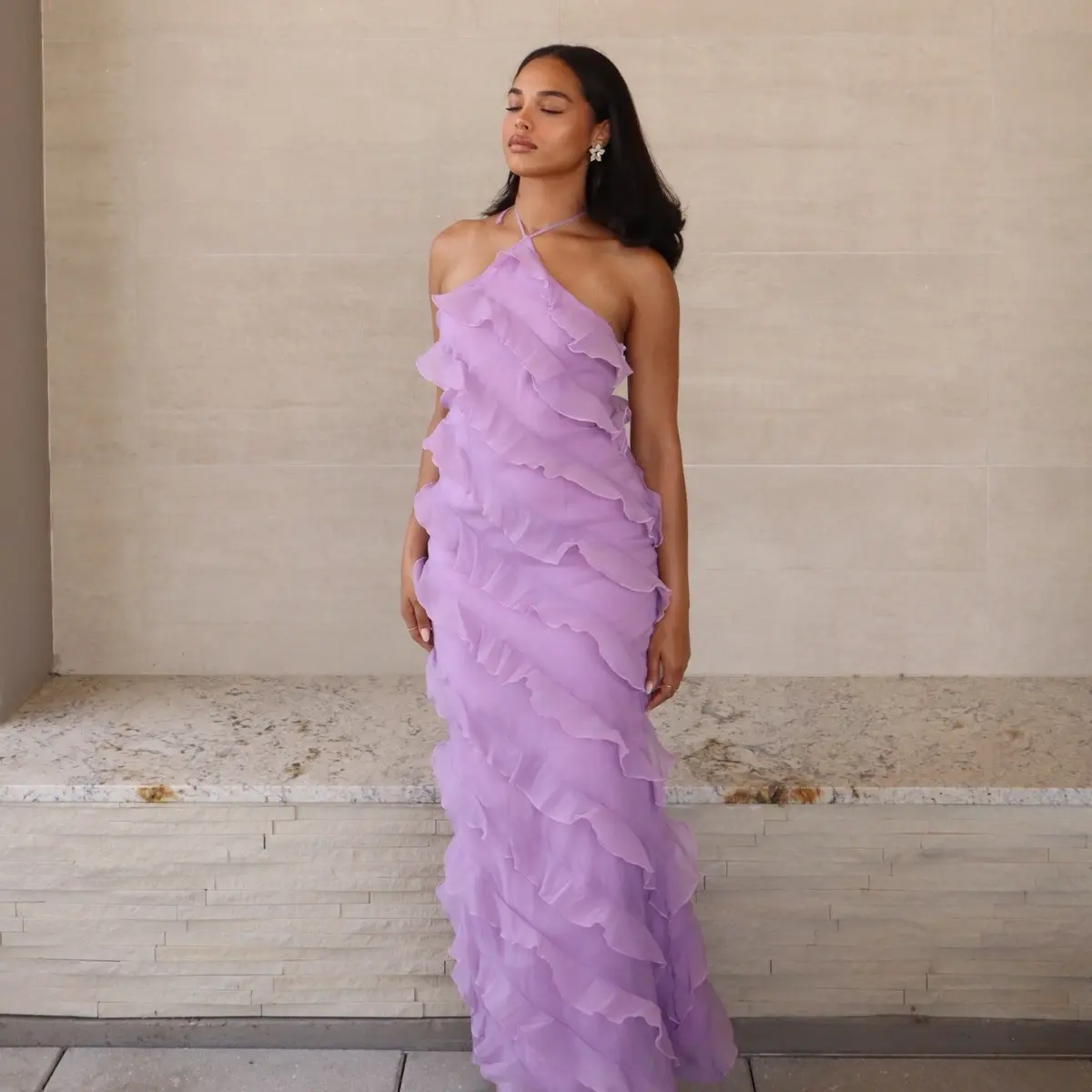 strapless open back dress Otille Dark Purple Midi Dress