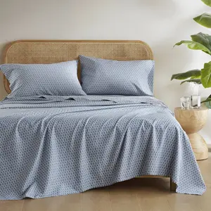 Main Street Printed Cotton Sheets, Soft and Breathable Fitted Sheet with 16" Elastic Deep Pocket & 2 Pillowcases - Oeko-Tex Certified, 144 Thread Count Cotton