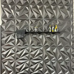 100Pcs 3D Wall Panel Diamond 30x30cm 3D Wall Paper Wall Renovation (Black)