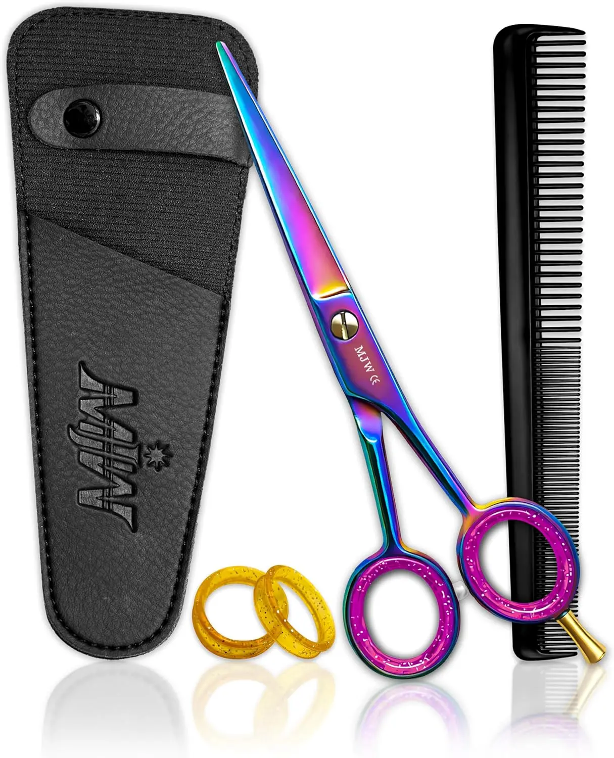 MJW Professional Hairdressing Scissors Kit, 6.5-Inch Rainbow Stainless Steel Shears for Precision Cutting, Ergonomic Haircare for Men & Women, Storage, Gift, Lightweight, Durable, Removable