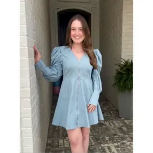 Blue 'Lyla' Zippered Front Cuff Sleeve Dress