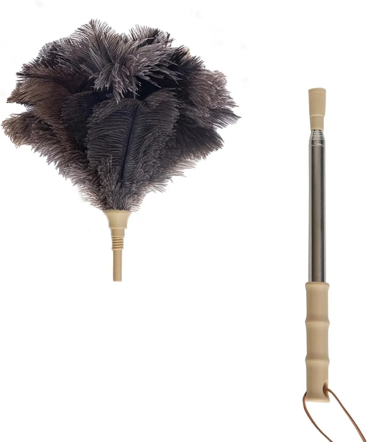 Ostrich Feather Duster with Extension Pole Up to 43 inch, Genuine Fluffy Natural Reusable Handheld Feather Dusters for Cleaning Supplies, Washable, Car, Office, Desk, Blinds