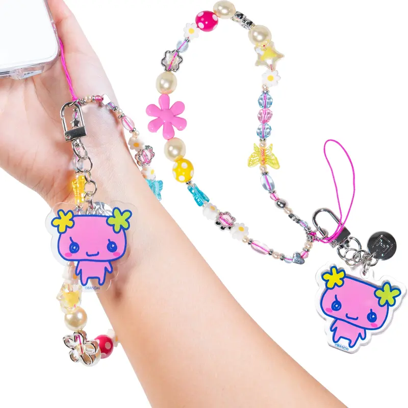 Tamagotchi [Furawatchi] Beaded Strap with Detachable Keychain - Phone Charm Accessory Cute Chain Lanyard Aesthetic Decor Y2K for Bag Airpods Camera Pendants Smartphone