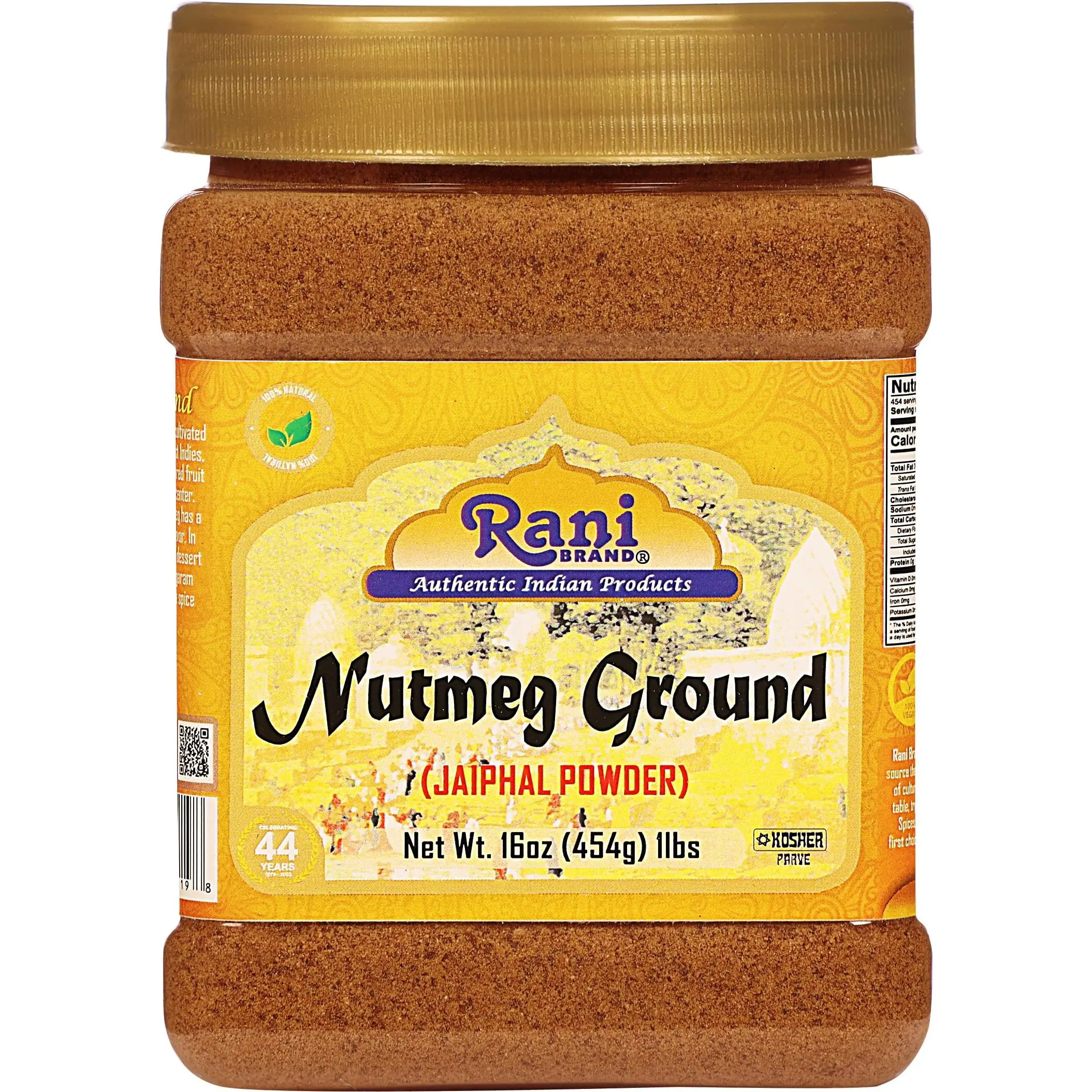 Rani Nutmeg (Jaiphul) Ground Powder Spice 16oz (1lb) 454g PET Jar ~ Perfect for Baking, Cooking, Smothies, Lattes & Dessert, All Natural | Vegan | Gluten Friendly | NON-GMO | Kosher | Indian Origin