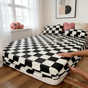 Classic Checkered Bedding Set, 3 Piece Includes 1 Fitted Sheet and 2 Pillowcases  No Insert Comfortable Bedroom Sheets, Ideal Gift
