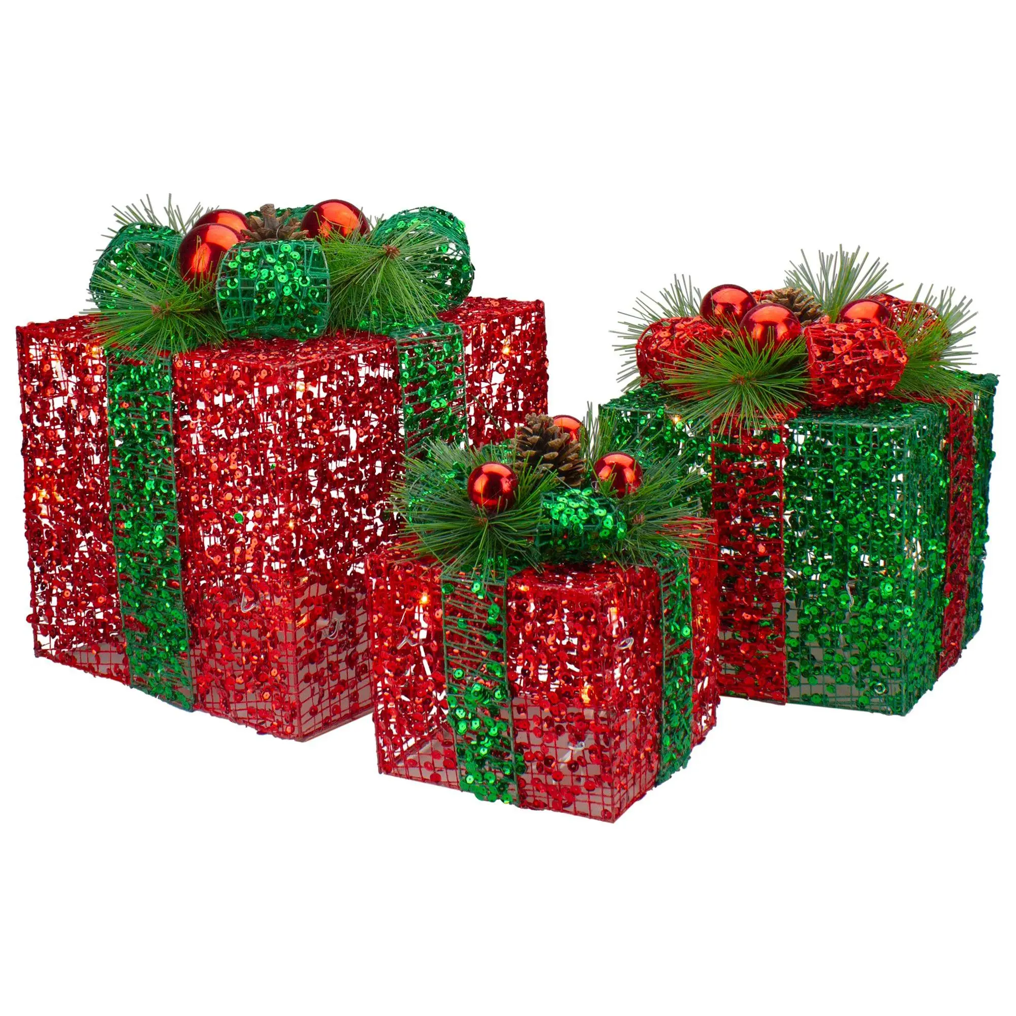 Northlight Set of 3 Red and Green Gift Boxes De coration Northlight Set of 3 Red and Green Gift Boxes De coration