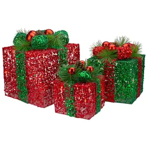 Northlight Set of 3 Red and Green Gift Boxes De coration