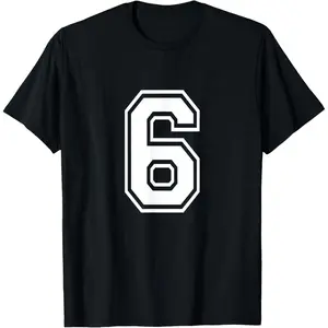Number 6 Varsity Sports Team Jersey, 6th Birthday Casual Wear T-Shirt for 6-Year-Olds