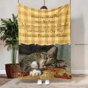 Custom Pet Photo Blanket – Cozy Memorial Throw with Plaid Background & Loving Quote