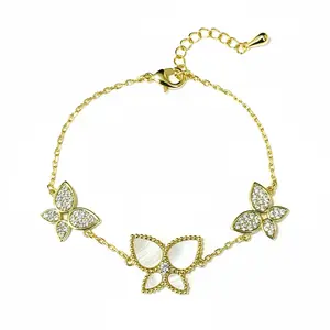 Mother of pearlBloom CZ Butterfly Bracele_gold LM