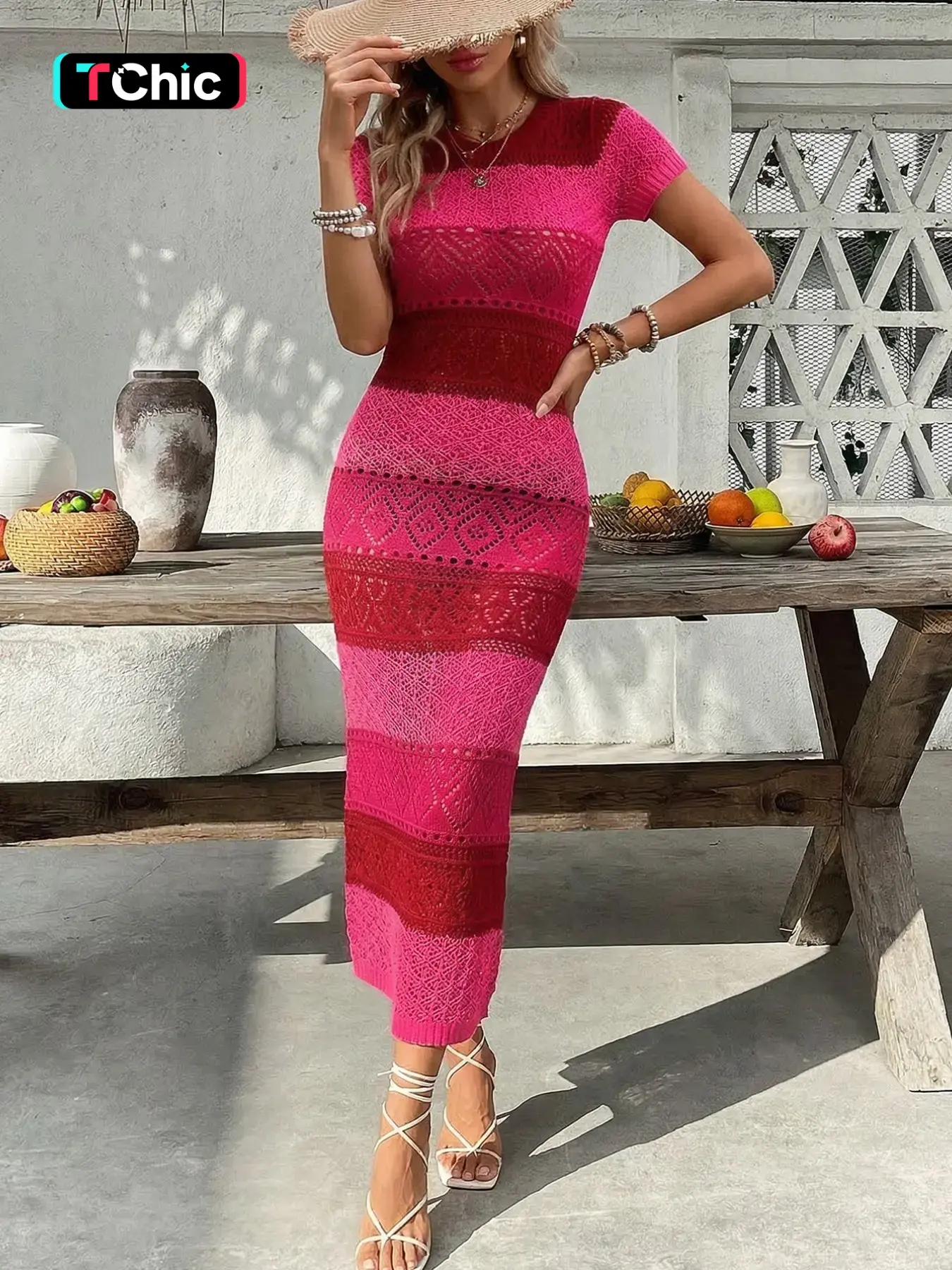Elegant Women's Spring Summer Fashion Casual Home Leisure Weekend Holiday Beach Vacation Knitted Striped Hollow Diamond Pattern Round Neck Long Sweater Dress - TikTok Shop Elegant Women's Spring Summer Fashion Casual Home Leisure Weekend Holiday Beach Vacation Knitted Striped Hollow Diamond Pattern Round Neck Long Sweater Dress - TikTok Shop