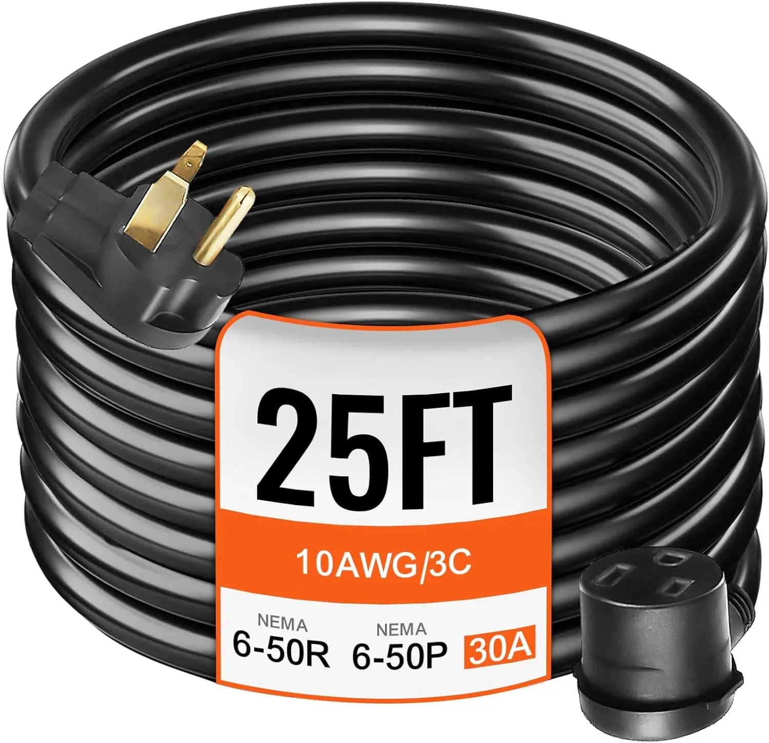 VEVOR Industrial Welder Extension Cord, 30A 25ft 250V, 10 Gauge 3-Prong NEMA 6-50 Pure Copper Plug, Outdoor Safe for MIG, Lincoln, TIG Welding Equipment, Black