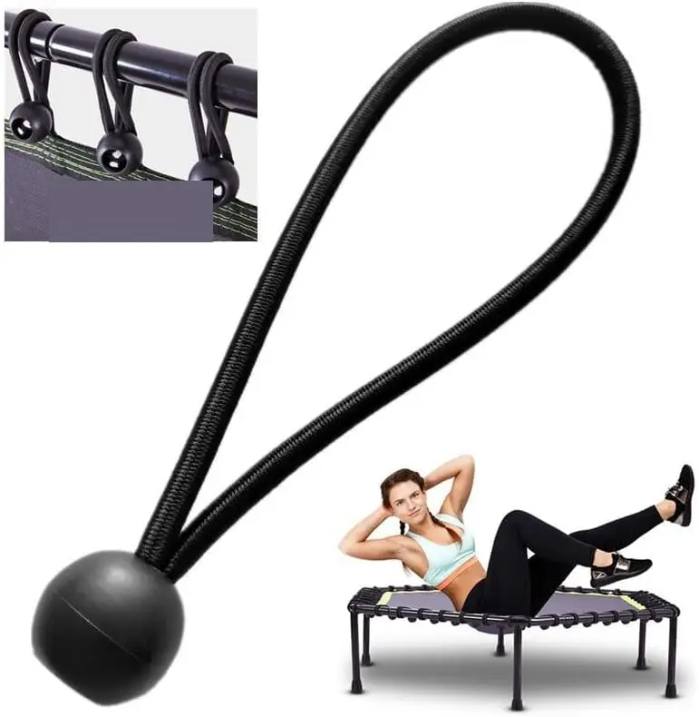 8-Inch Black Heavy-Duty UV-Resistant Ball Bungee Cords with Ball Ends, Natural Latex Elastic Fasteners, Outdoor Fixings for Camping Tarpaulins, Boat Covers, Trampolines (Tent Repair Kit Accessory), Trampoline
