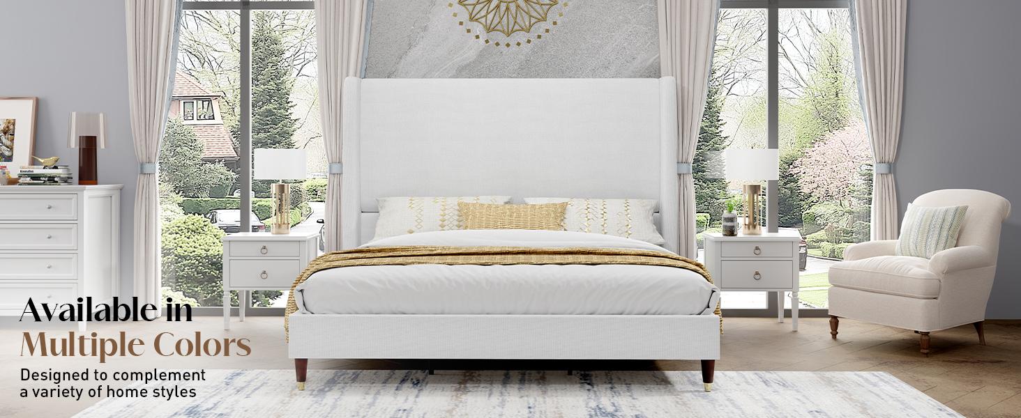 AMERLIFE Platform Bed Frame with 51.2" Tall Headboard, Upholstered Bed with Wingback/Solid Wood Legs/Durability& Silent /No Box Spring Required/Luxury Bedroom Furniture/Full/Queen/King Size/Best Gift Ideas/Christmas Gifts