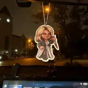 2D classic cult ghost baby bride Tiffany car paper incense pendant - jagged doll horror theme, rearview mirror trend suspension, car interior, lasting light fragrance