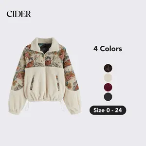 Cider Fleece Collar Floral Cat Knotted Sweatshirt With Adjustable Drawstrings, Christmas Gift Guide, Womenswear Grandmacore