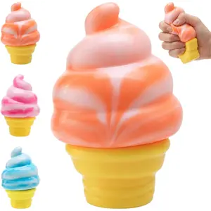 Ice Cream Squeeze Squishy, Ice Cream Cone Squishy, Slow Rise Sensory Fidget Toy for Party Favors (Orange)