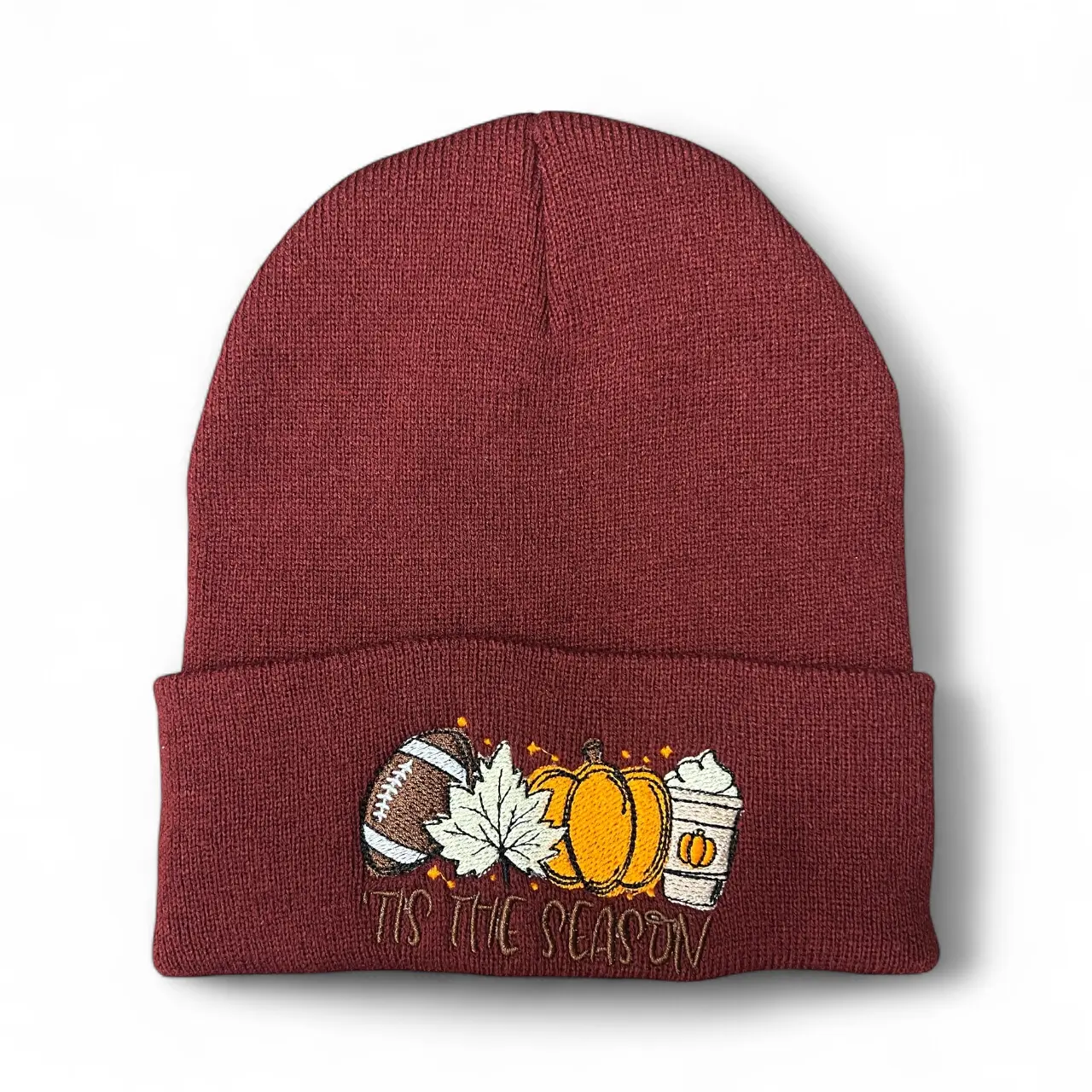 HABIBIS ENTERPRISE LLC Unisex 100% Acrylic Fall Beanie Hat - "Tis The Season" Embroidered, 12in Cuff Length, 1-Size-Fits-All Casual Evening Cozy Fashion Accessory