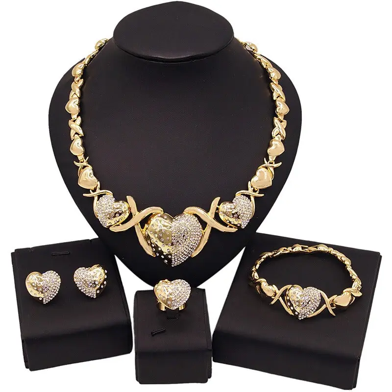 Women's Elegant Matching Glamorous Jewelry Set - Gold-Plated HUGS & KISSES xo #37 Costume Jewelry, Ideal for 2 Key Occasions, Elegant Jewelry Set, Matching Jewelry Set