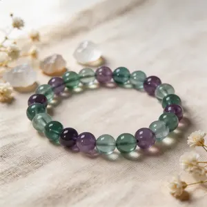 LOVSKAYA Non-Natural Fluorite Bracelet - Unisex, Multi-Size Handmade Stretch-Fit Beaded Jewelry for Focus, Stress Relief
